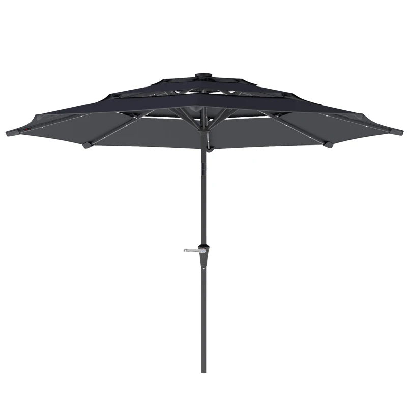 Best 3-Tier Garden Parasol with Solar LED Lights, UPF 30+, Tilt Mechanism & Crank Handle, for Market Terrace, Dark Grey