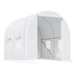 Best 2.5 x 2 x 2 m Polytunnel Greenhouse, Walk-in Green House for Garden with Mesh Windows, Galvanised Steel Frame, White