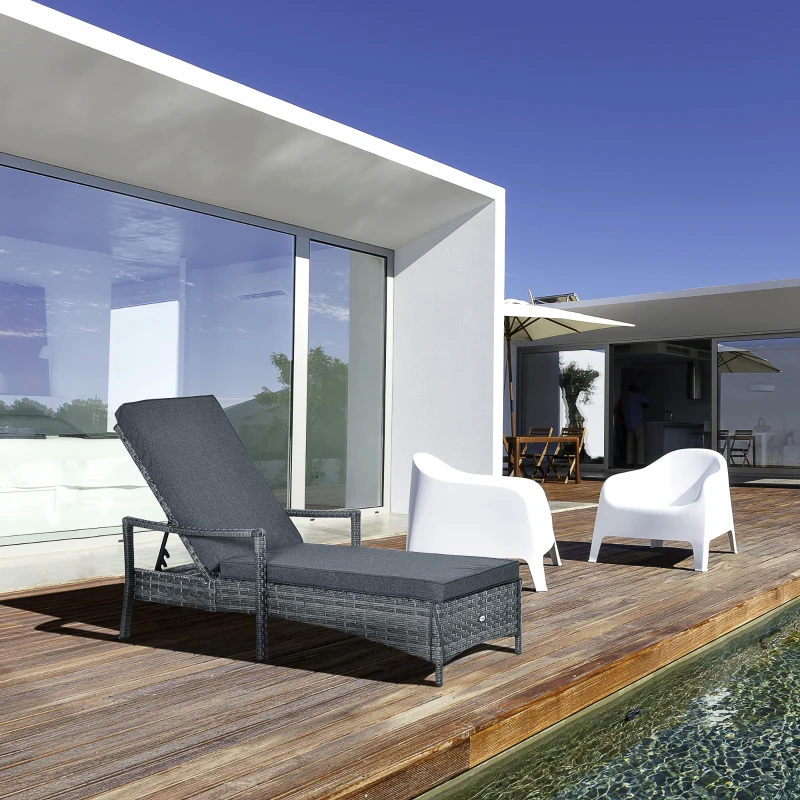 Best Patio Rattan Sun Lounger, Dual Wicker Weave Outdoor Single Reclining Chair Furniture, 4-Level Adjustable Backrest w/ Removeable & Washable Cushion, Mixed Grey - Image 8