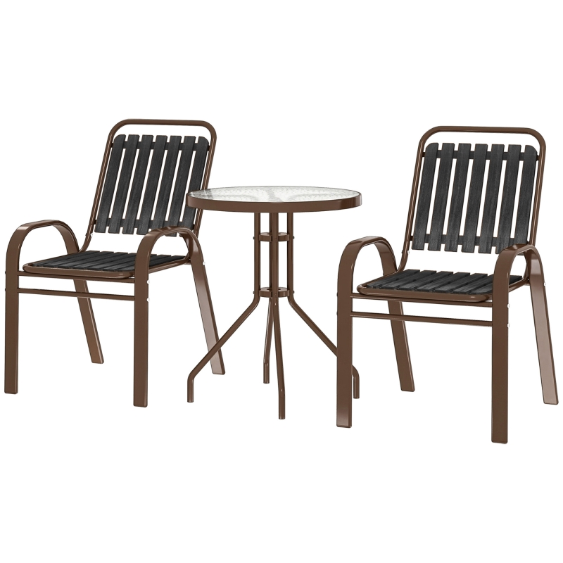 Best 3 Pieces Patio Bistro Set with Stackable Chairs, Tempered Glass Table, for Outdoor, Balcony, Patio, Garden Charcoal Grey - Image 11