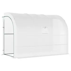 Best Outdoor Walk-In Greenhouse, Plant Nursery with Zippered Doors, PE Cover and 3-Tier Shelves, White, 300 x 150 x 213 cm