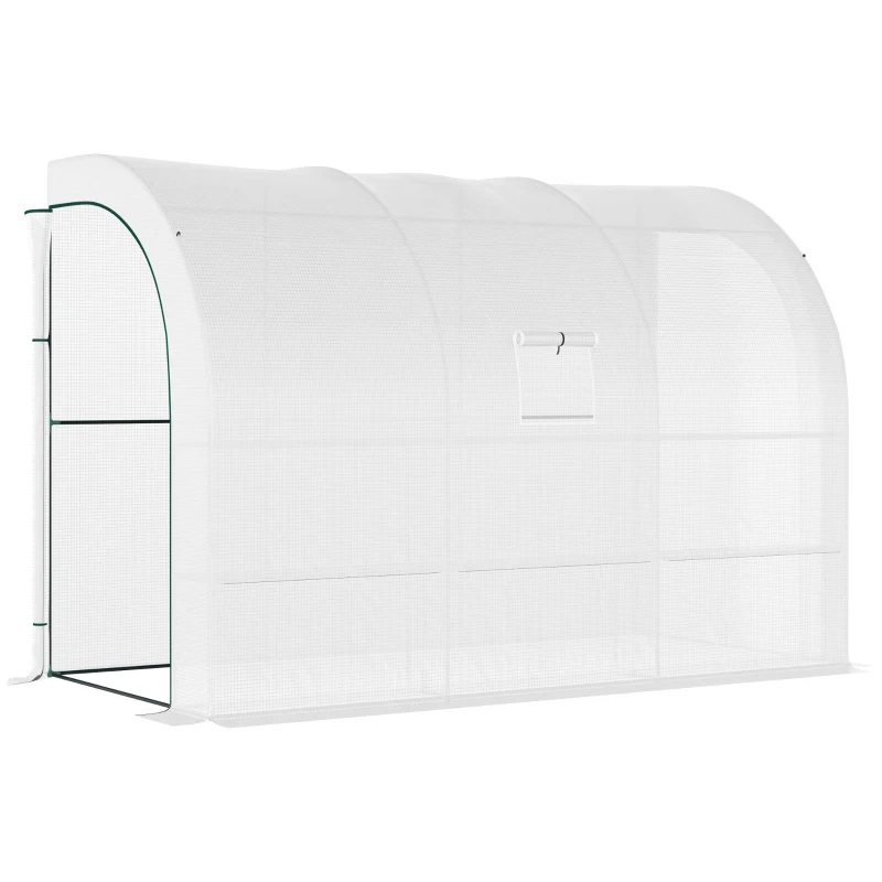 Best Outdoor Walk-In Greenhouse, Plant Nursery with Zippered Doors, PE Cover and 3-Tier Shelves, White, 300 x 150 x 213 cm