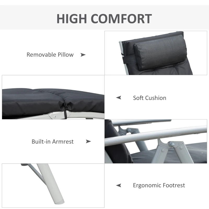 Best Steel Frame Outdoor Garden Padded Sun Lounger w/ Pillow Black - Image 5