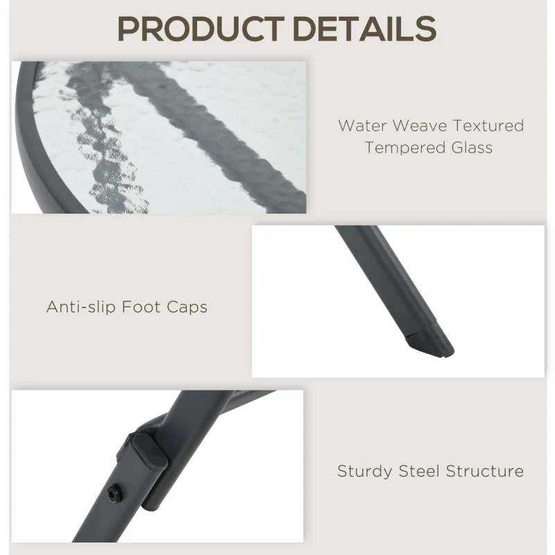 Best 3 Pieces Rattan Bistro Set, Wicker Folding Garden Furniture Set with Glass Top Coffee Table and Chairs for Outdoor, Patio, Balcony, Grey - Image 6