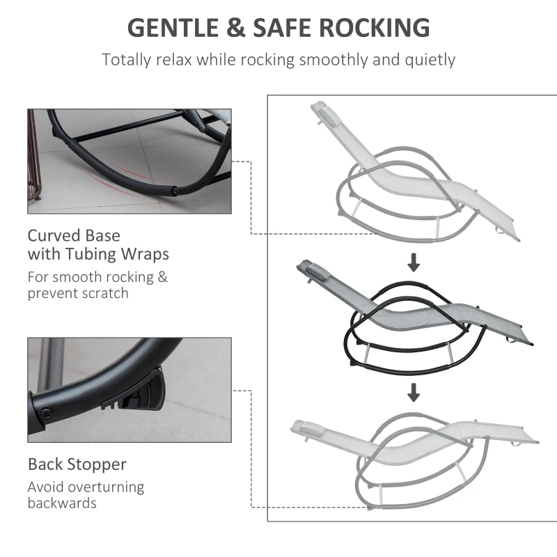 Best Zero Gravity Rocking Lounge Chair Rattan Effect Patio Rocking Chair w/ Removable Pillow Recliner Seat Breathable Texteline - Grey - Image 4