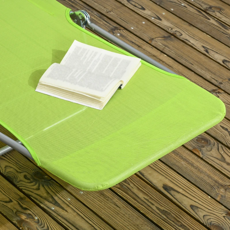 Best Folding Sun Lounger Set of 2, Outdoor Day Beds with Pillow, Reclining Back, Steel Frame and Breathable Mesh for Beach, Yard, Patio, Green - Image 8