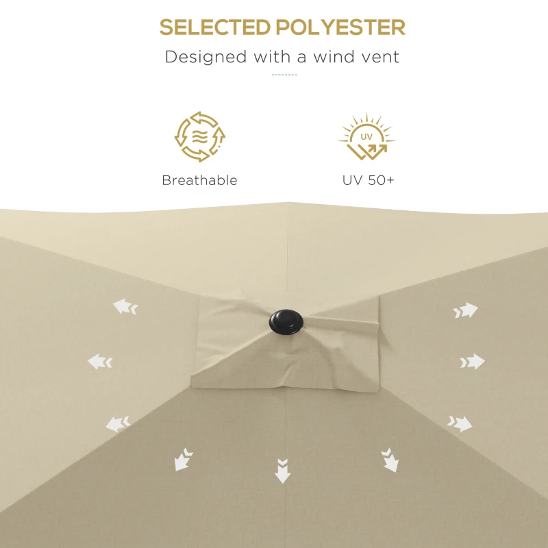 Best 2 x 3(m) Garden Parasol Umbrella, Rectangular Outdoor Market Umbrella Sun Shade with Crank & Push Button Tilt, 6 Ribs, Aluminium Pole, Cream White - Image 7