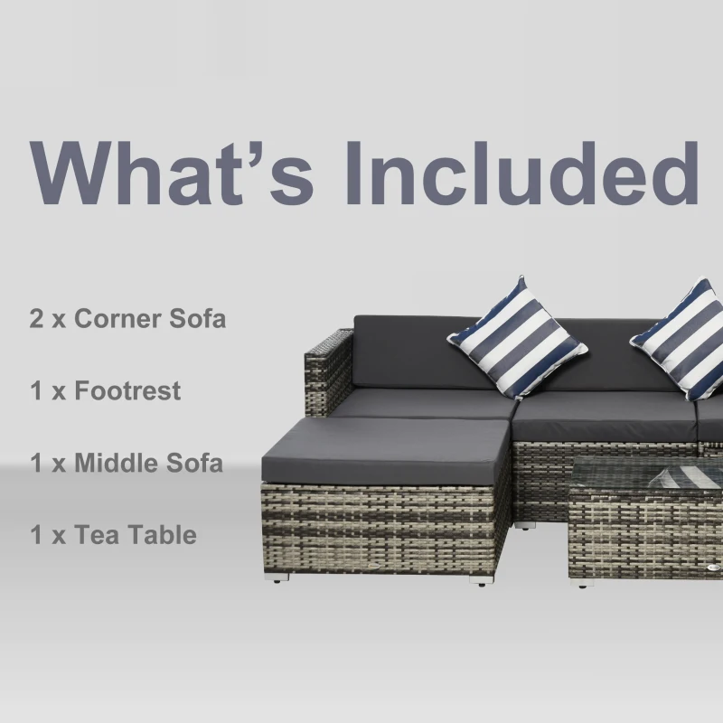 Best 4-Seater Rattan Sofa Set Wicker Sectional Furniture Cushion Grey Garden - Image 7