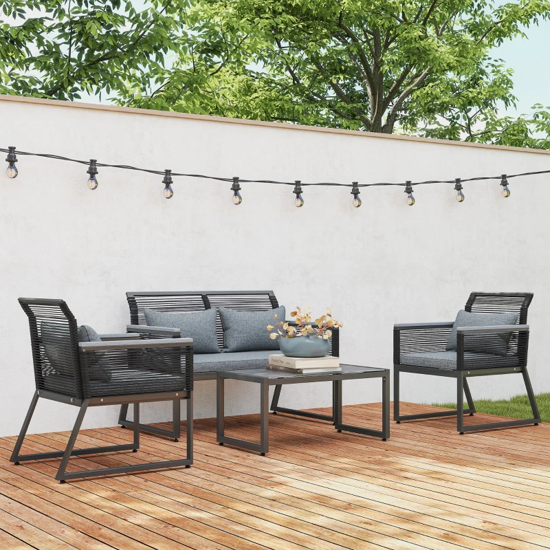 Best 4 Pieces Rattan Garden Furniture Set - Charcoal Grey - Image 7