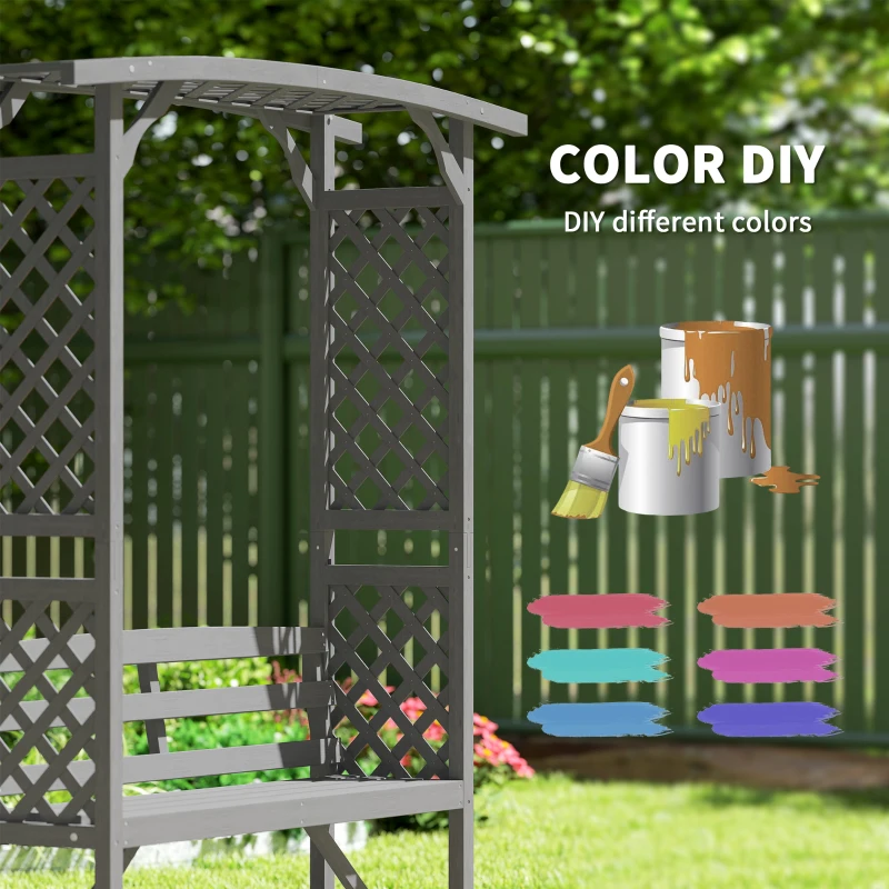 Best Garden Bench, Wooden Garden Arbour with Seat for Vines/Climbing Plants, Grey - Image 6