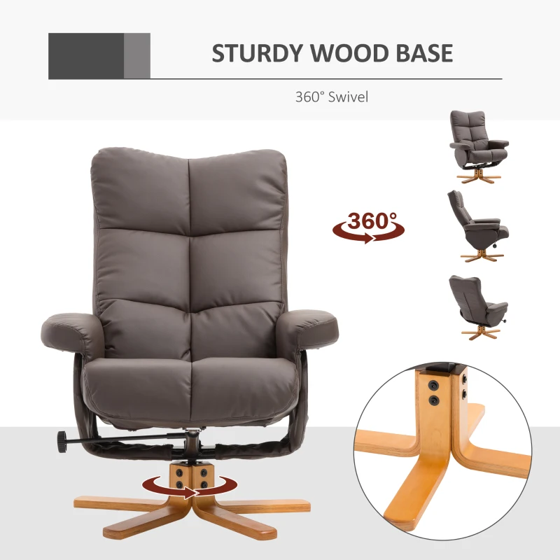 Best Recliner Armchair, Swivel Reclining Chair With Ottoman, Swivel Faux Leather Chair with Wooden Base and Storage Footstool for Living Room, Brown - Image 7