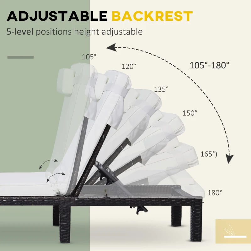 Best Rattan Sun Lounger, 5-Level Adjustable Garden Lounger Recliner with Cushion and Headrest, Outdoor Reclining Sunbed, Steel Frame Garden Chair for Patio, Beach, Terrace, Cream White - Image 4