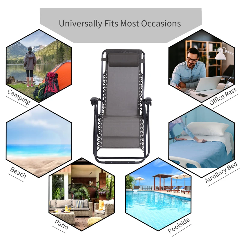 Best Zero Gravity Chair Metal Frame Texteline Armchair Outdoor Folding and Reclining Sun Lounger with Head Pillow for Patio Decking Gardens Camping, Grey - Image 4