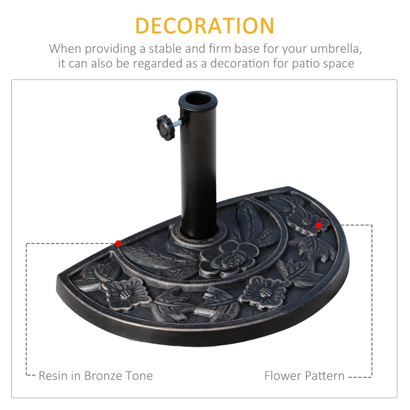 Best 9kg Resin Parasol Base, Half Round Umbrella Stand with Floral Design for Garden, Outdoor, Suitable Umbrella Rod: Φ3.8cm, Φ4.8cm, Bronze Tone - Image 4