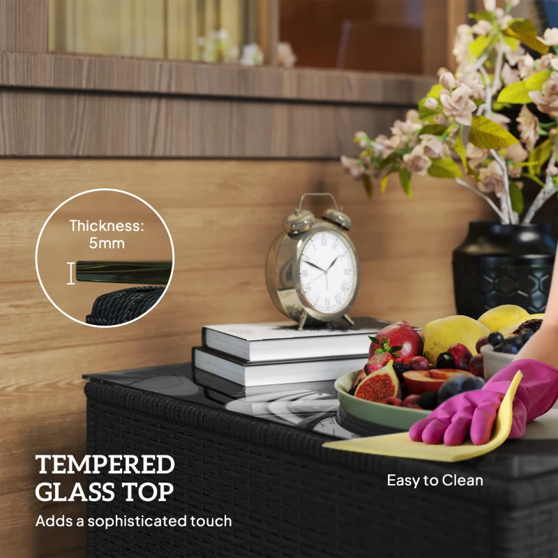 Best 62 x 62cm Glass-Top Rattan Side Table - Dark Grey - Image 5