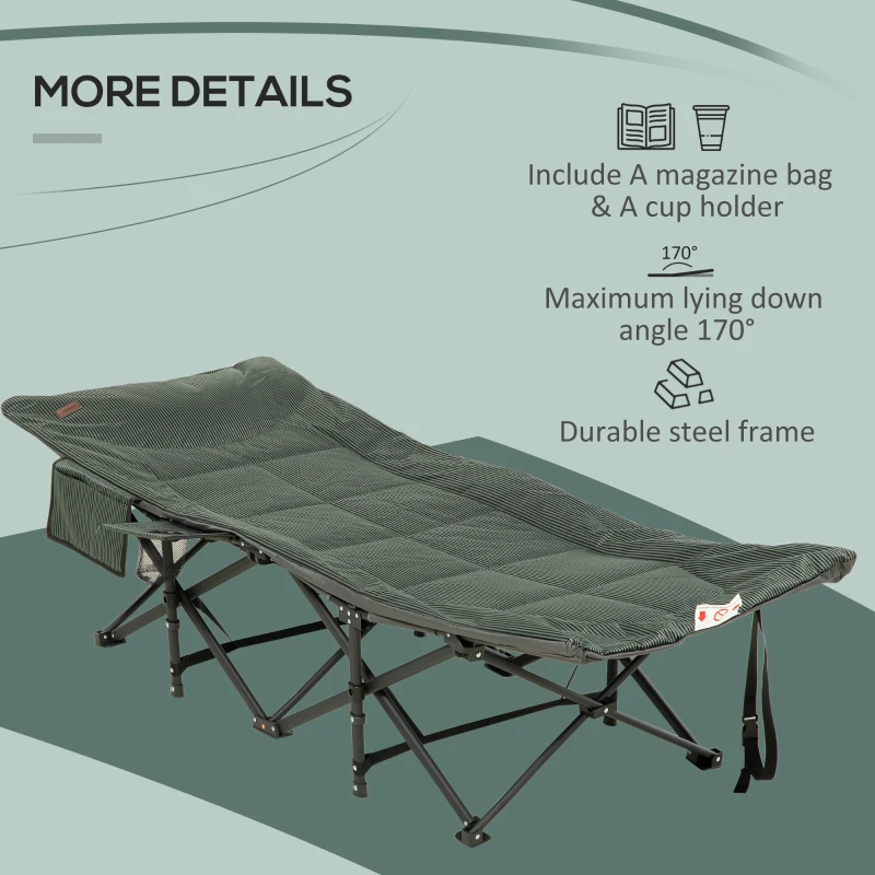 Best Foldable Sun Lounger, Padded Patio Camping Bed with Carry Bag, Magazine Bag and Cup Holder for Outdoor, Garden, Porch, Grey - Image 6
