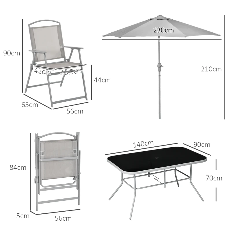 Best Eight-Piece Garden Dining Set, with Chairs, Table and Parasol - Grey - Image 3