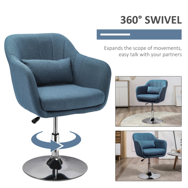 Best Swivel Linen Fabric Accent Chair for Living Room Contemporary Vanity Armchair with Adjustable Height Thick Cushion Lumbar Support Armrest for Bedroom Office Blue - Image 5