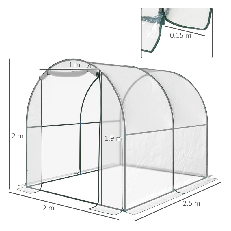 Best Walk-in Polytunnel Greenhouse with Roll-up Door Transparent Tunnel Greenhouse with Steel Frame and PVC Cover, 2.5 x 2m - Image 3