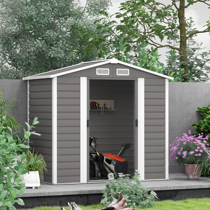 Best 7 x 4ft Garden Shed, Easy to Assemble, Upgraded Galvanised Steel Frame with Foundation Kit, Double Doors with Lock, Outdoor Metal Shed with Vents and Gloves, Garden Storage Shed, Light Grey - Image 10