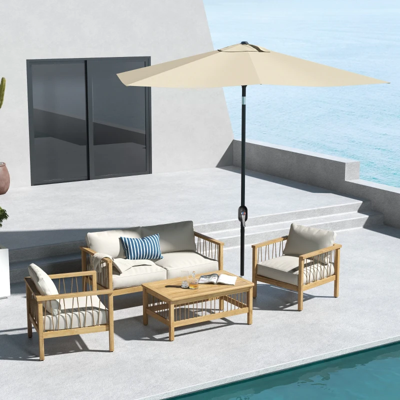 Best 2 x 3(m) Garden Parasol Umbrella, Rectangular Outdoor Market Umbrella Sun Shade with Crank & Push Button Tilt, 6 Ribs, Aluminium Pole, Cream White - Image 2