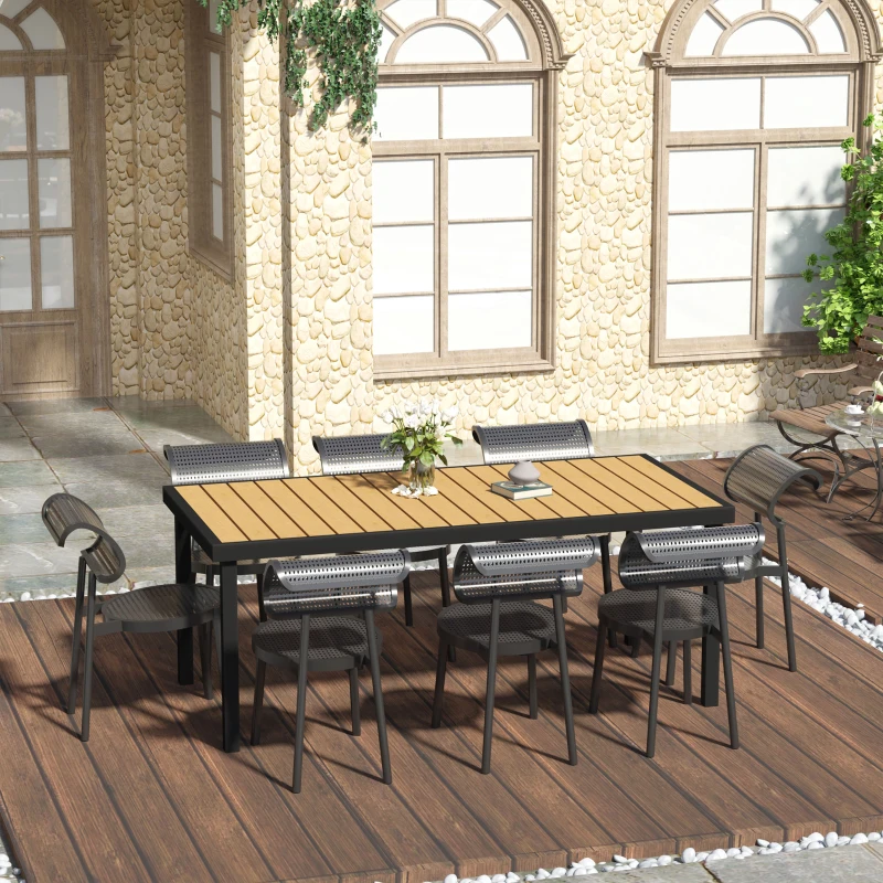 Best Aluminium Outdoor Garden Dining Table for 8 People, Faux Wood Top, for Garden, Patio, 190 x 90 x 74 cm, Natural - Image 2