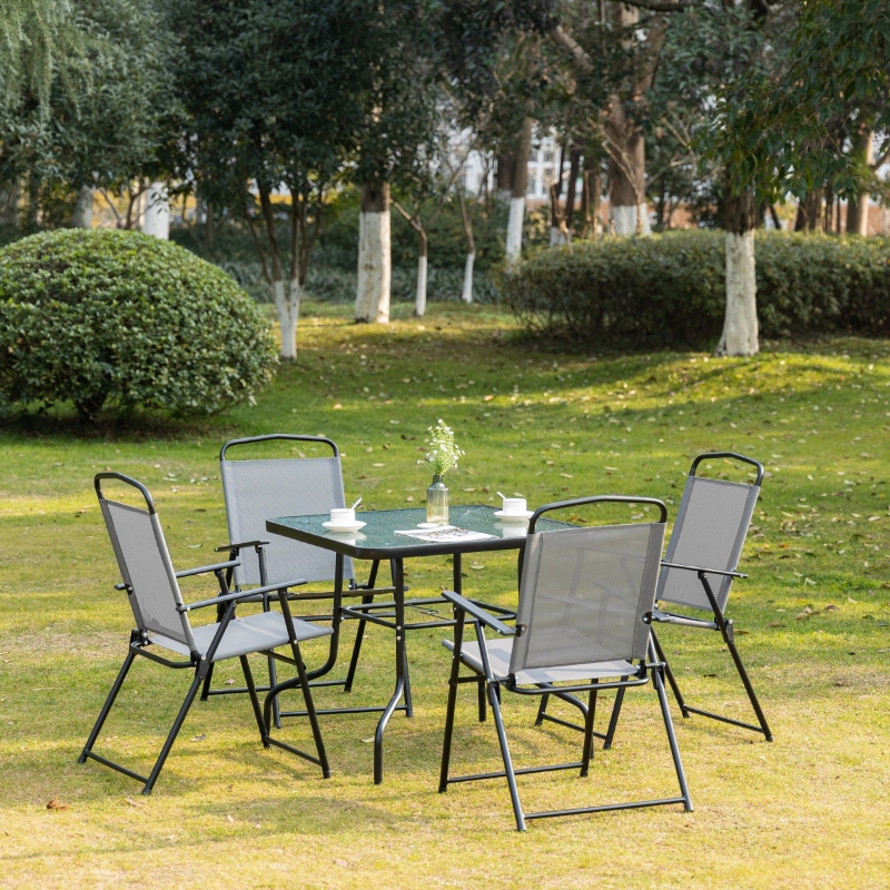 Best 5 Piece Garden Dining Set Outdoor Dining Furniture 4 Folding Chairs, Glass Top Table with Parasol Hole, Texteline Seats, Black - Image 11