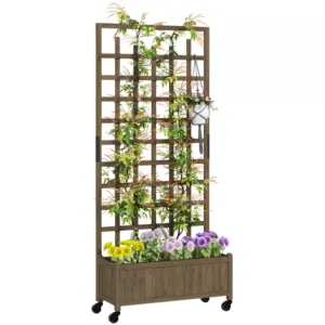 Best Wooden Trellis Planter, Raised Garden Bed with Wheels, to Climb and Grow Vegetables, Herbs and Flowers, Brown
