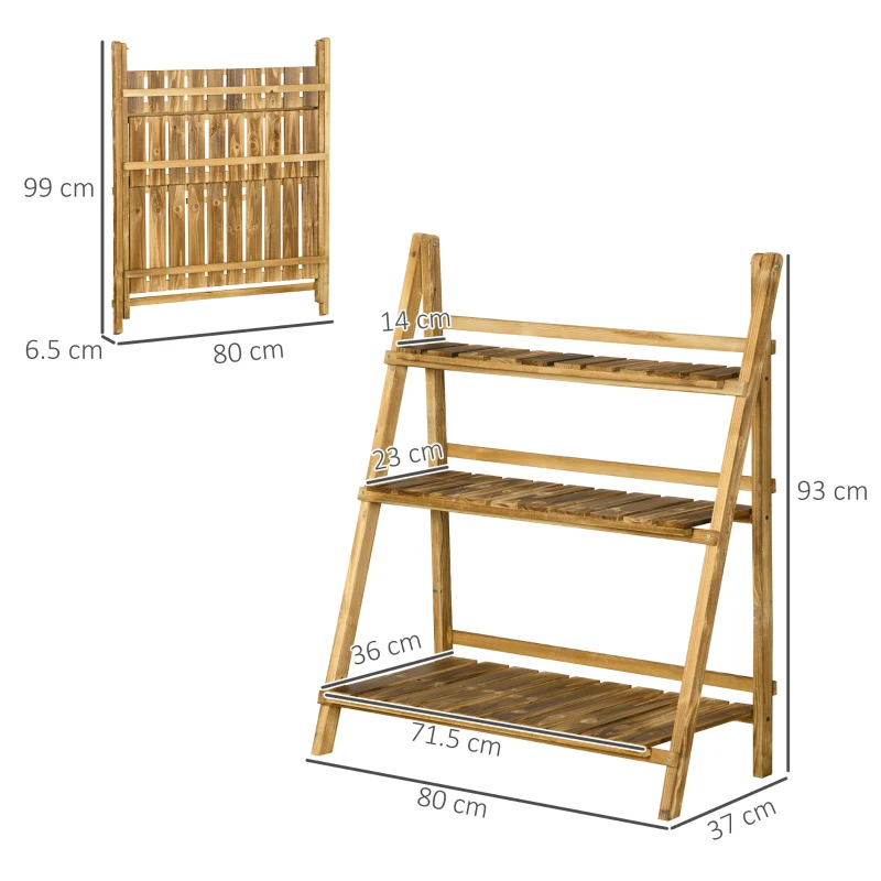 Best Wooden Folding Flower Pot Stand 3 Tier Garden Planter Display Ladder Gardener Storage Shelves Rack Herb Holder (80L x 37W x 93H cm) - Image 3