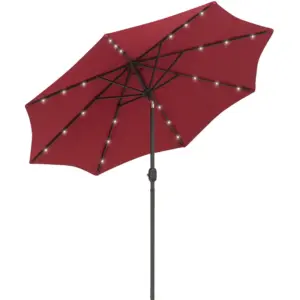 Best 2.7m Patio Garden Umbrella Outdoor Parasol with Tilt Crank and 24 LEDs Lights (Red)