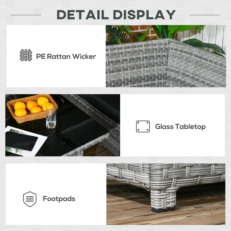 Best 5-Piece Rattan Patio Furniture Set with Corner Sofa, Footstools, Glass Coffee Table, Cushions, Mixed Grey - Image 6