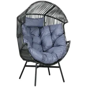 Best String Rattan Egg Chair, with Padded Seat Cushion - Grey/Black