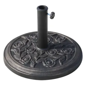 Best 9kg Garden Parasol Base, Round Resin Cast Iron Effect Sun Umbrella Base, Outdoor Umbrella Stand for 38mm or 48mm Outdoor Umbrella Poles, Bronze Tone