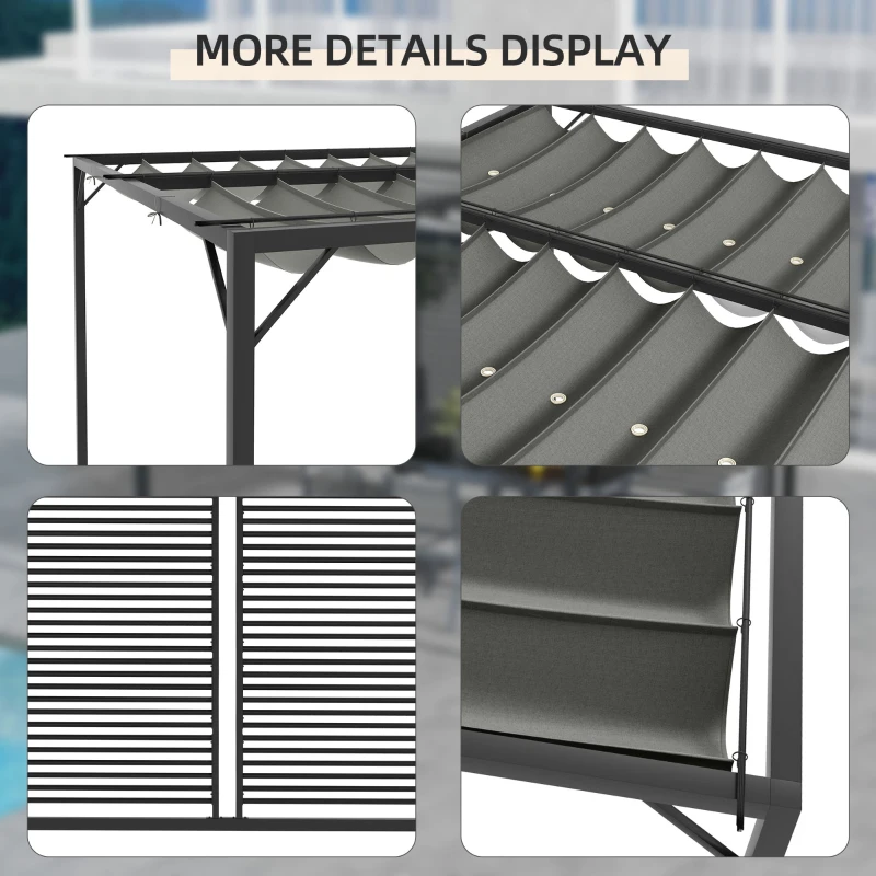 Best 3 x 2.8m Metal Pergola, with Retractable Fabric Roof - Grey - Image 5