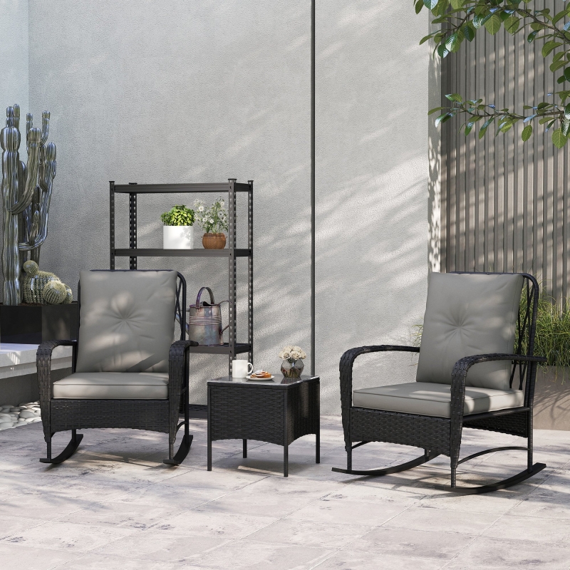 Best Three-Piece Rocking Chair Rattan Bistro Set - Black - Image 10