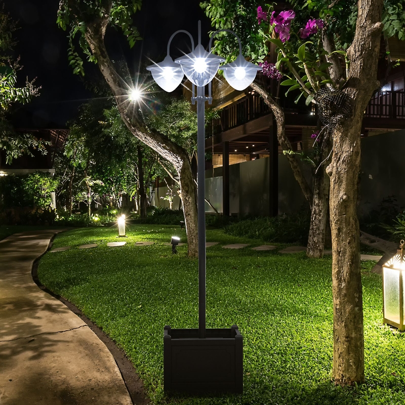 Best 189cm 3-head Solar Lamp Post, Street Light with Planter, Automatic-on, 6 Hour Max Outdoor Ready LED Lighting, Black - Image 10