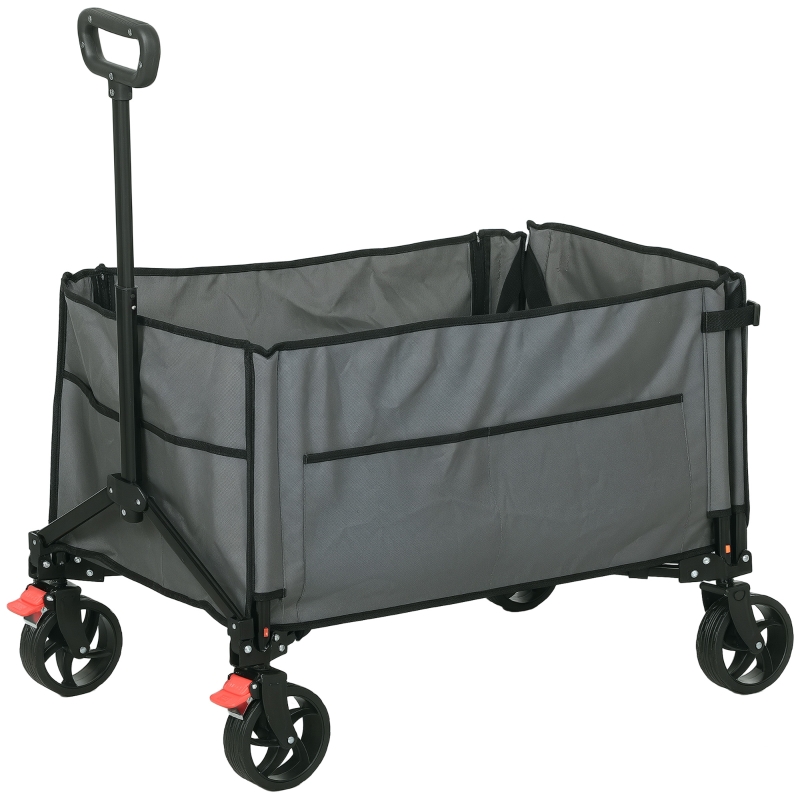 Best Folding Trolley on Wheels, 150L Collapsible Wagon Festival Trolley Cart with Openable Sides, Adjustable Handle and Brakes for Shopping Camping Beach and Garden, Grey - Image 11