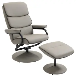 Best Recliner Chair with Ottoman 360° Swivel Faux Leather High Back Armchair w/ Footrest Stool for Home Office