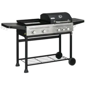 Best 15kW Deluxe Duo Gas BBQ, with Grill, Plancha and Side Burner - Black