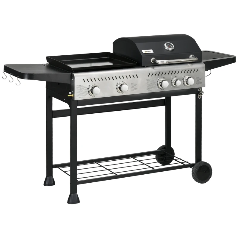 Best 15kW Deluxe Duo Gas BBQ, with Grill, Plancha and Side Burner - Black