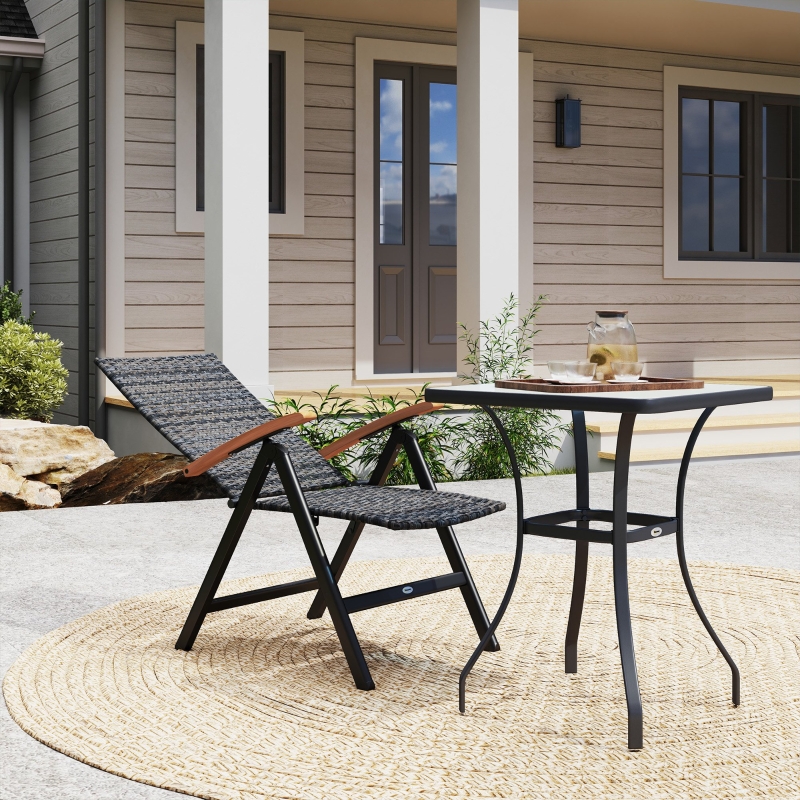 Best Outdoor Folding Rattan Chair with Armrests, High Backrest, for Garden, Camping, Balcony, Porch - Mixed-grey - Image 10