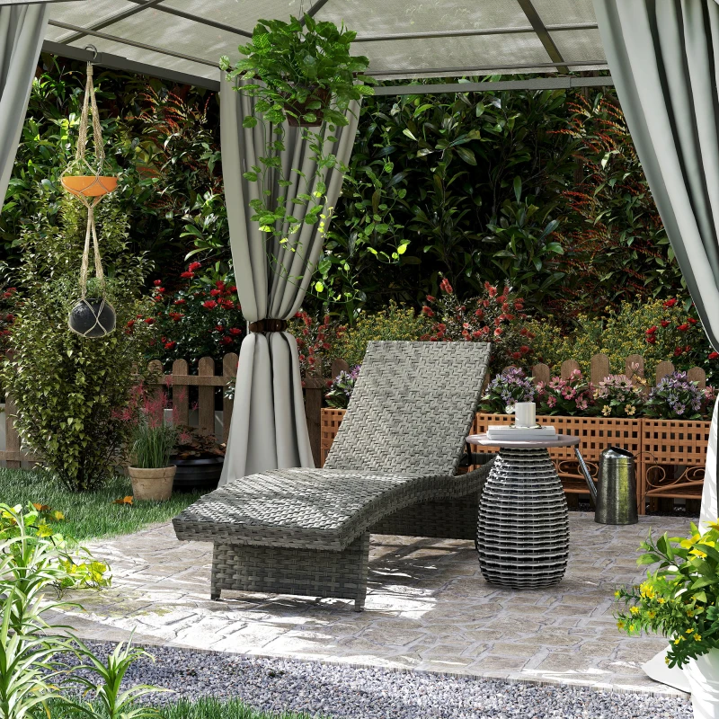 Best Outdoor PE Rattan Sun Lounger, Folding Wicker Garden Lounger Recliner with 4-Level Adjustable Backrest, Rolling Sunbed Lounge Chair with Wheels, Non-Slip Legs for Balcony, Beach, Mixed-grey - Image 2