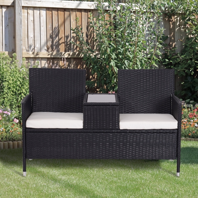 Best 2-Seater Rattan Chair Set W/Middle Tea Table-Black - Image 11