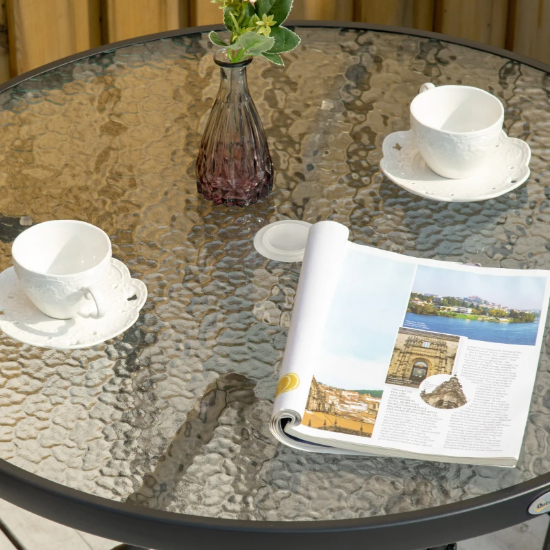 Best Outdoor φ80cm Round Dining Table Tempered Glass Top Steel Frame Bistro Coffee End Side Table Garden w/ Parasol Hole - Image 8