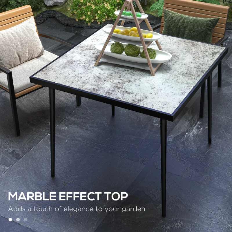 Best Square Garden Table, Outdoor Dining Table for 4 with Marble Effect Tempered Glass Top and Steel Frame for Patio, Grey - Image 4