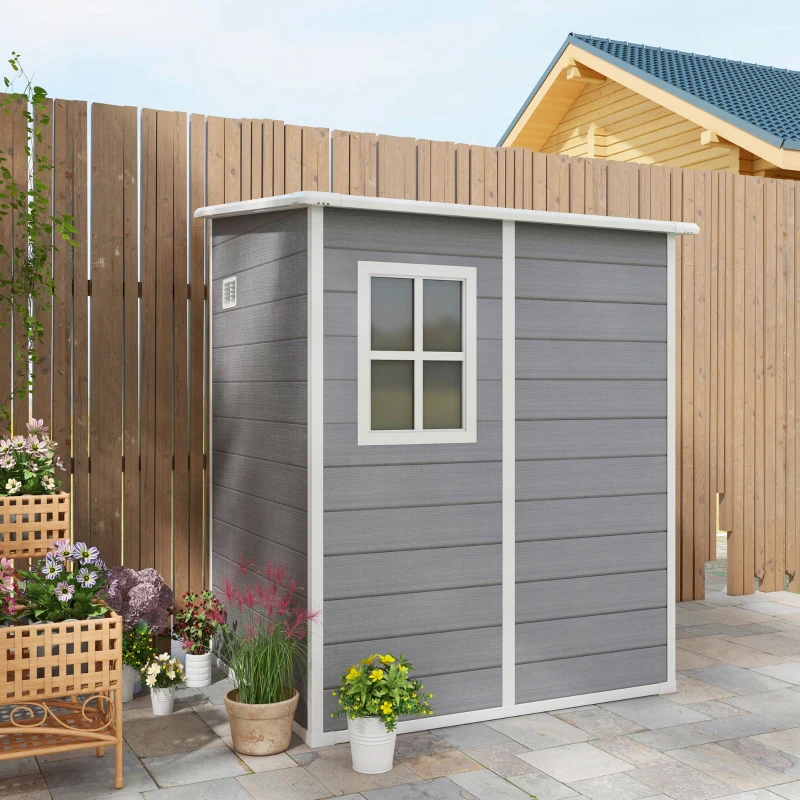 Best 4'x5' Garden Storage Shed, Lean to Shed, Lockable Garden Shed with Window, Vent and Plastic Roof, Grey - Image 8