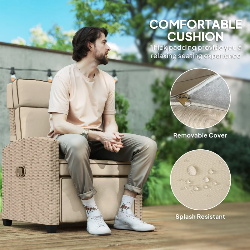 Best 145° Reclining Rattan Armchair, with Footrest - Khaki/Beige - Image 7