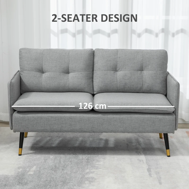 Best Modern Two Seater Sofa, Button Tufted Loveseat with Cushions and Steel Legs for Living Room, Guest Room, Grey - Image 6