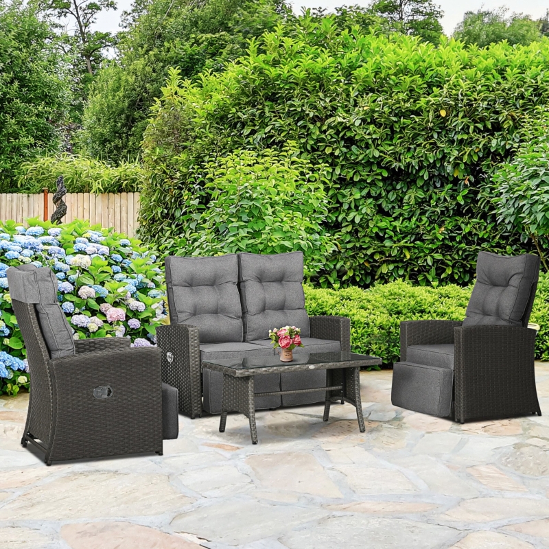 Best 4 Piece Rattan Garden Furniture Set Outdoor Sofa Sectional Set with Glass Top Table for Poolside, Grey - Image 10