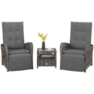 Best 2 Seater Patio Rattan Chaise Lounge Sofa Set with Fabric Cushion, Grey and Brown